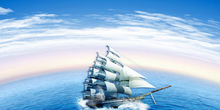 蓝色场景大气天空大海帆船世界航海日展板背景